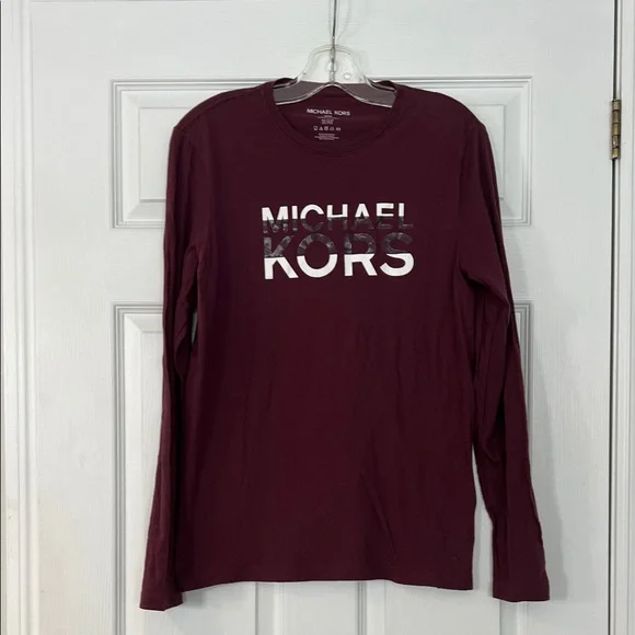 Michael Kors Men's Burgundy Long Sleeve Tee - Picture 1 of 3